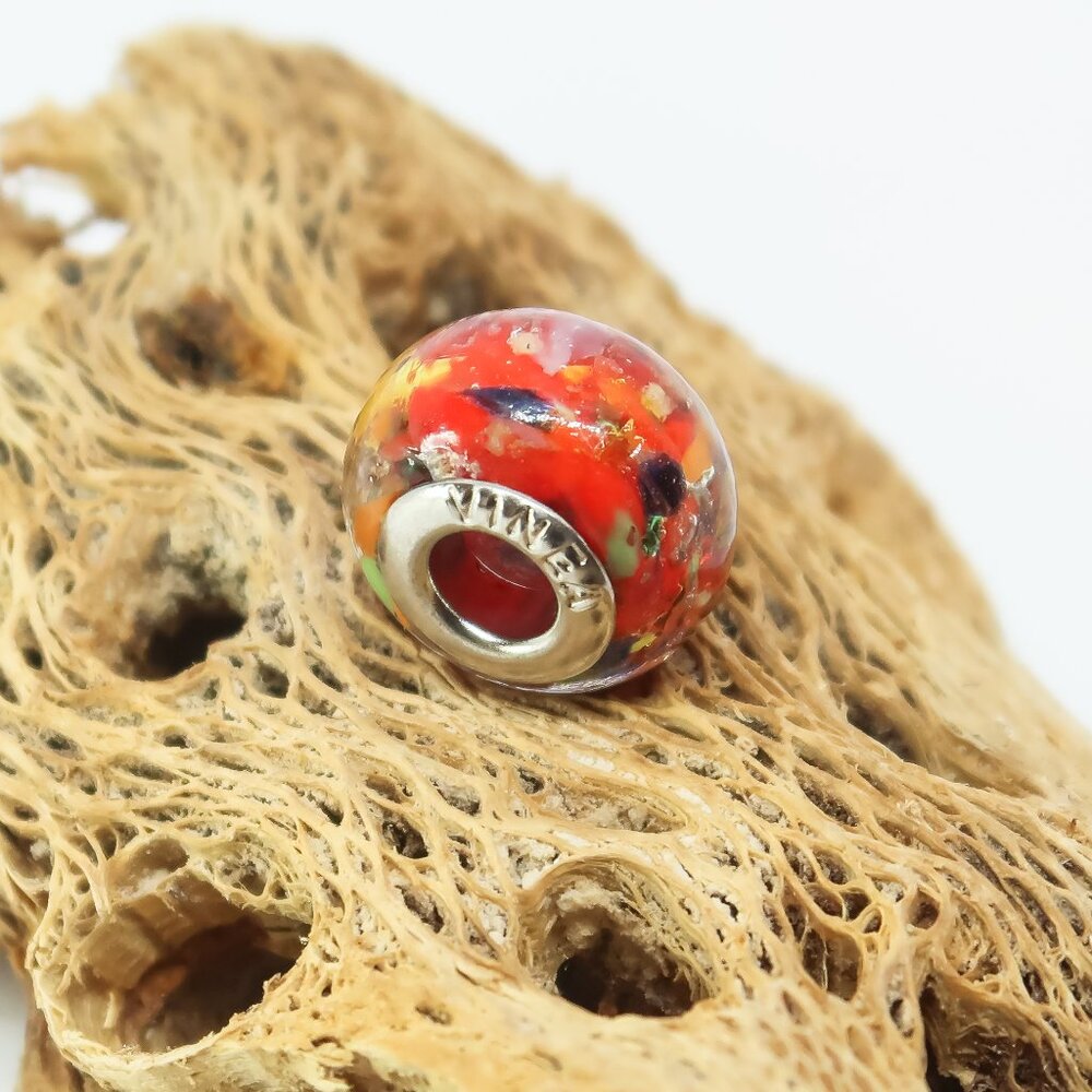 Vinea Orange European Glass Charm Bead with Silver Core Center